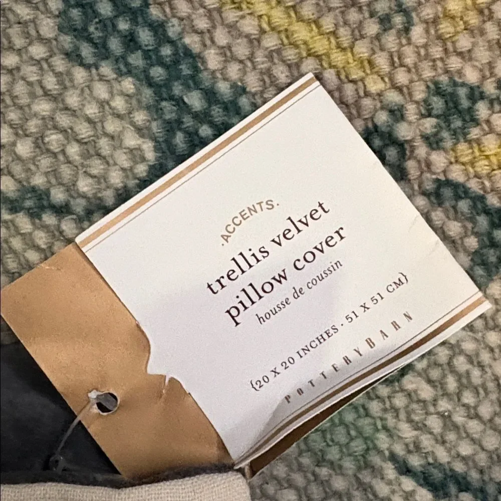 NWT Pottery Barn Set Trellis Velvet Appliqué Throw Pillow Cover Gray/Cream 20x20